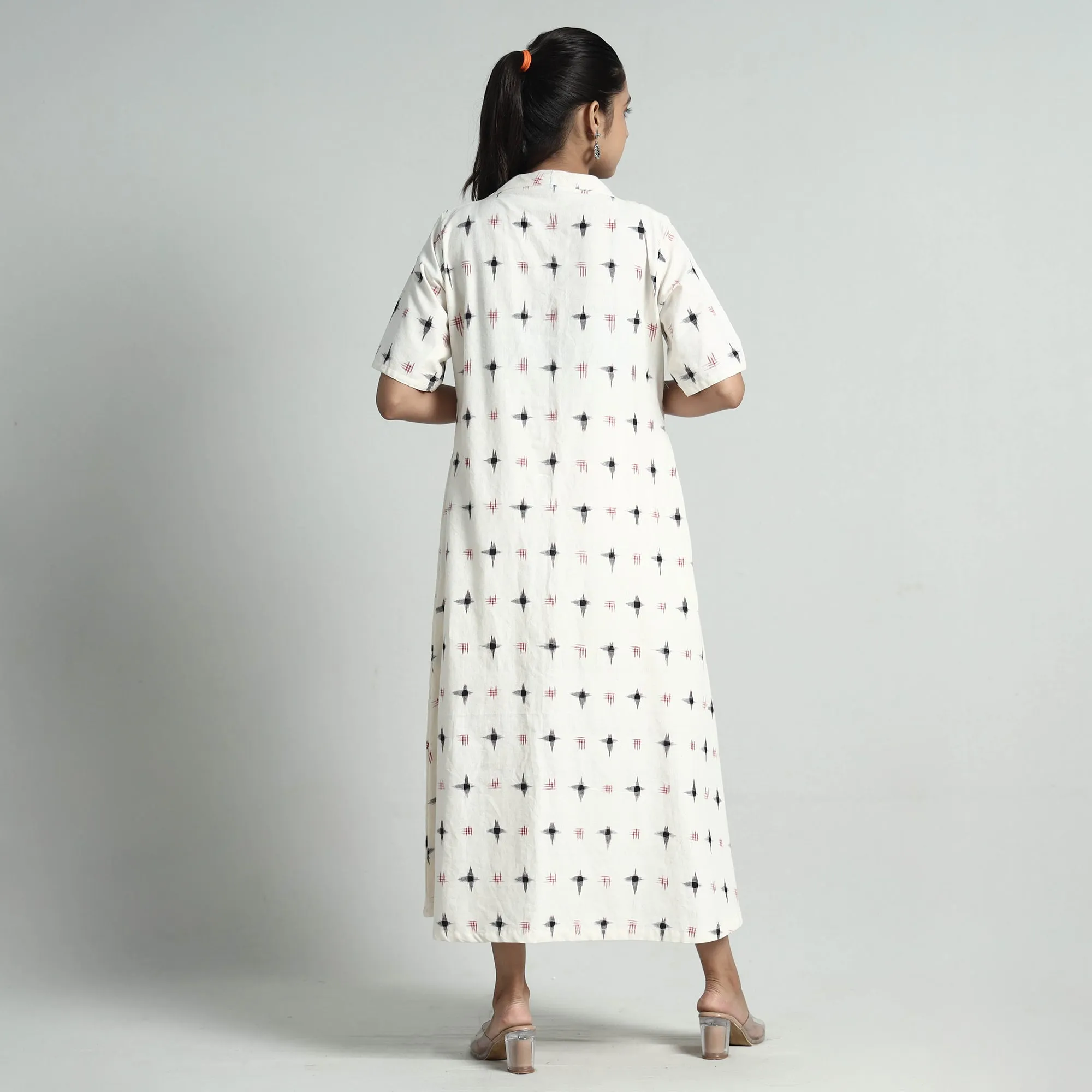 White - Pochampally Double Ikat Weave Cotton Dress