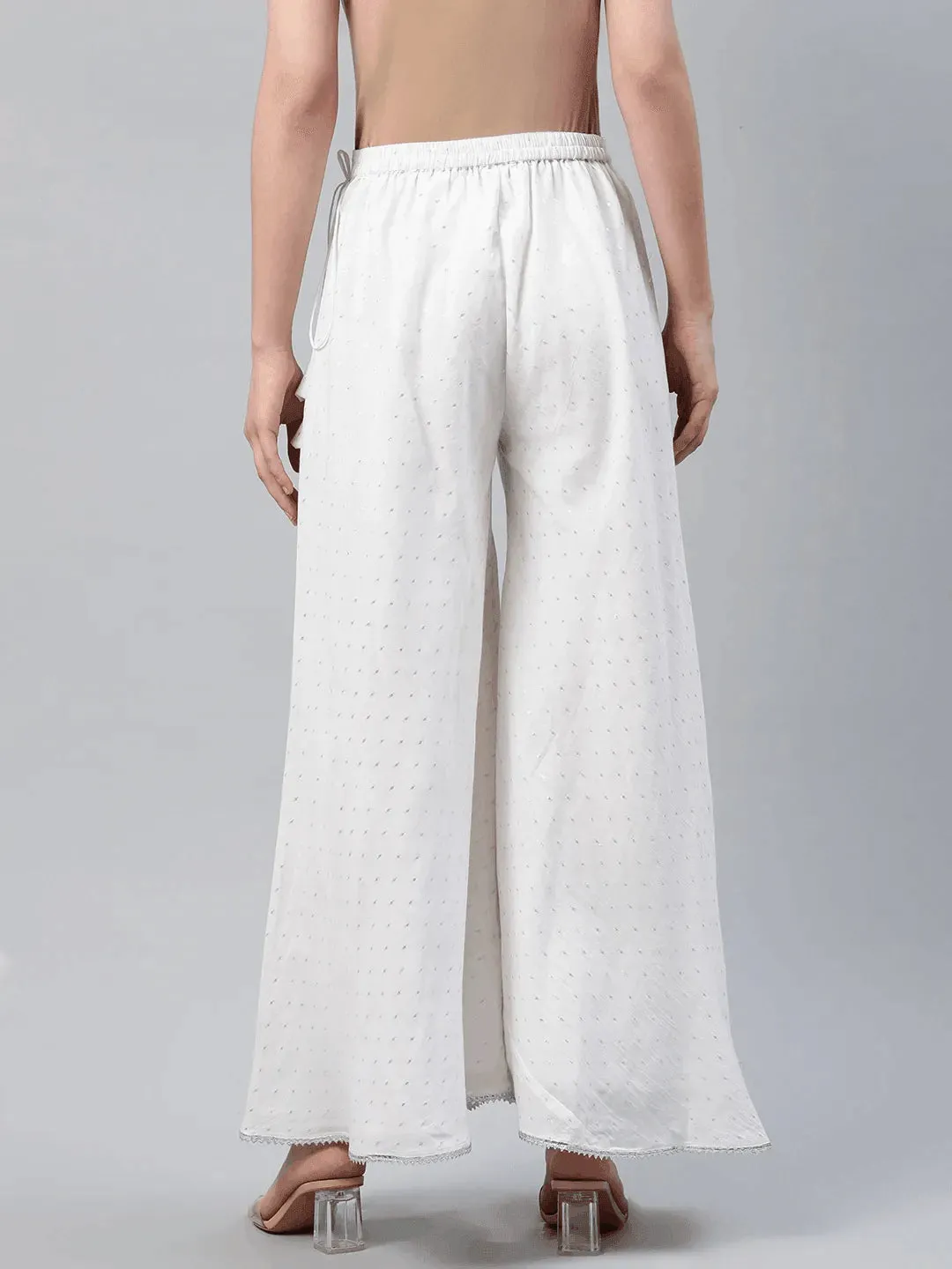 White Self Design Cotton Palazzos