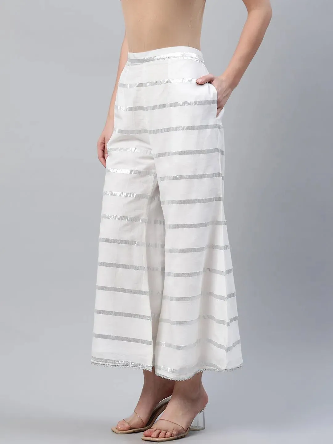 White Striped Cotton Palazzos