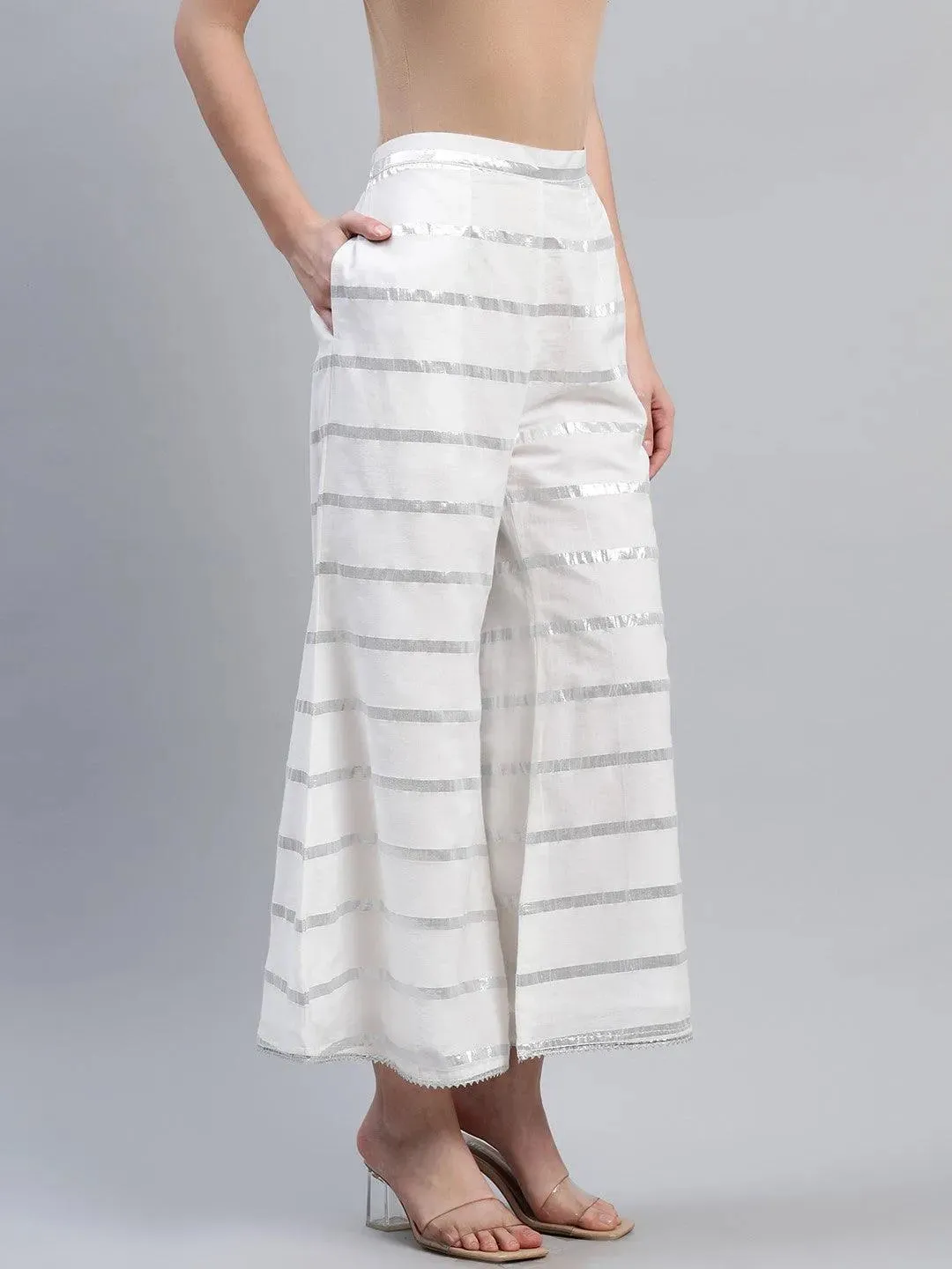 White Striped Cotton Palazzos