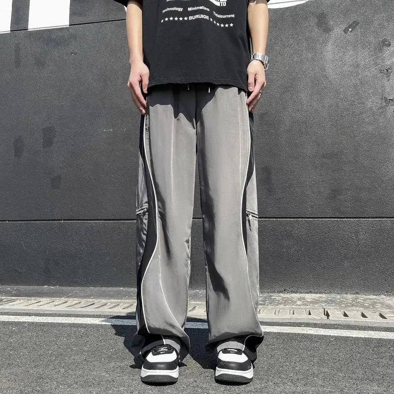 Wiaofellas  -  Hiphop cargo patchwork pants men's spring autumn trendy hiphop zipper sports casual pants loose wide leg floor length pants