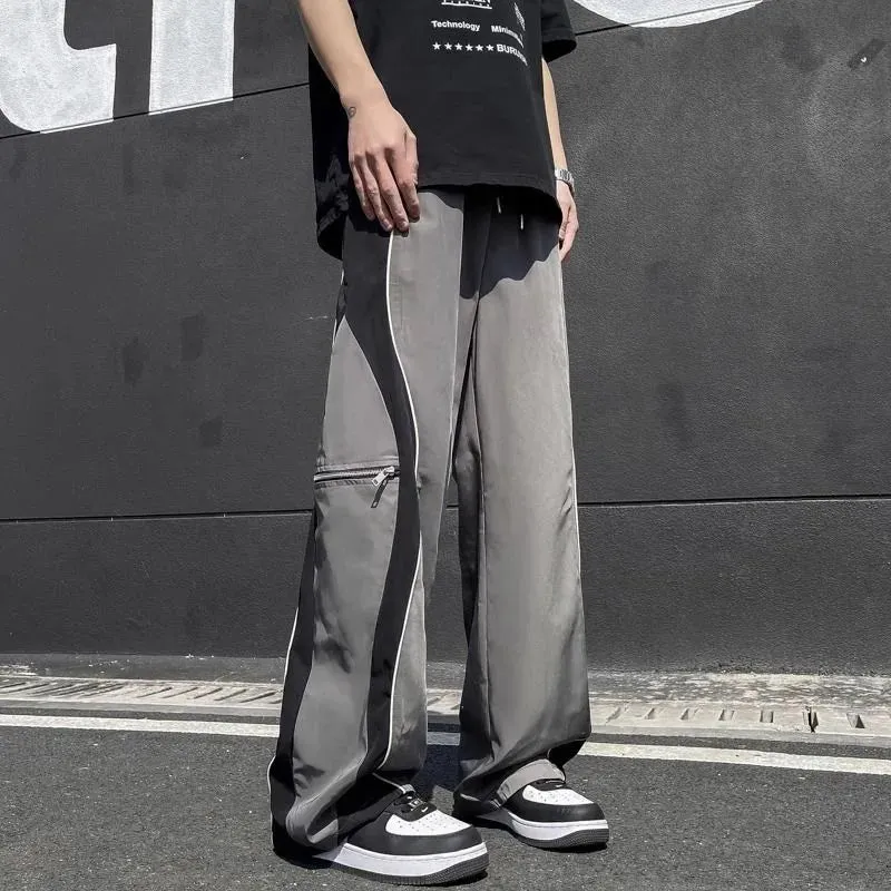 Wiaofellas  -  Hiphop cargo patchwork pants men's spring autumn trendy hiphop zipper sports casual pants loose wide leg floor length pants