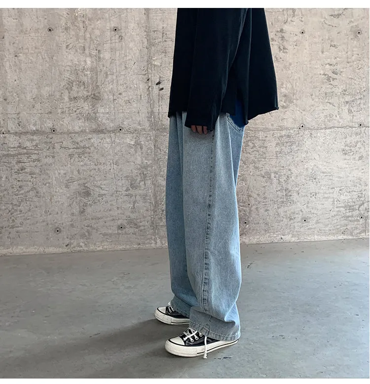 Wiaofellas Korean Style Loose Wide Leg Jeans For Men   Blue Baggy Denim Pants Kpop Clothes Fashion Jeansy Ulzzang Cargo Jeans Male