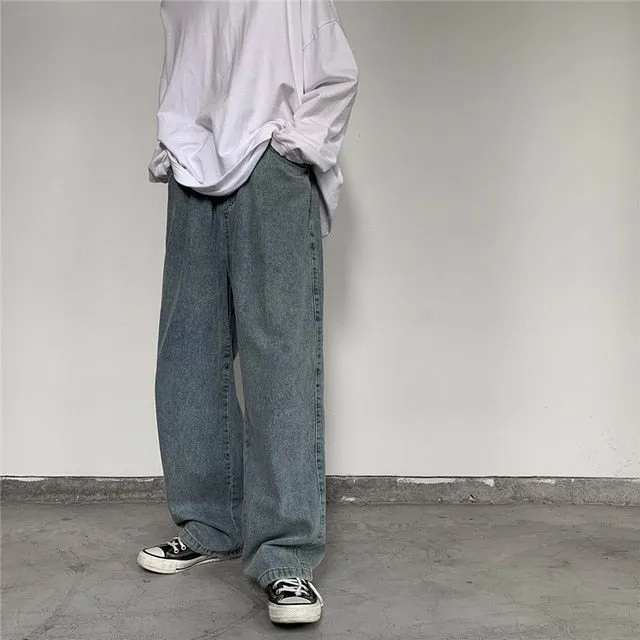 Wiaofellas Korean Style Loose Wide Leg Jeans For Men   Blue Baggy Denim Pants Kpop Clothes Fashion Jeansy Ulzzang Cargo Jeans Male