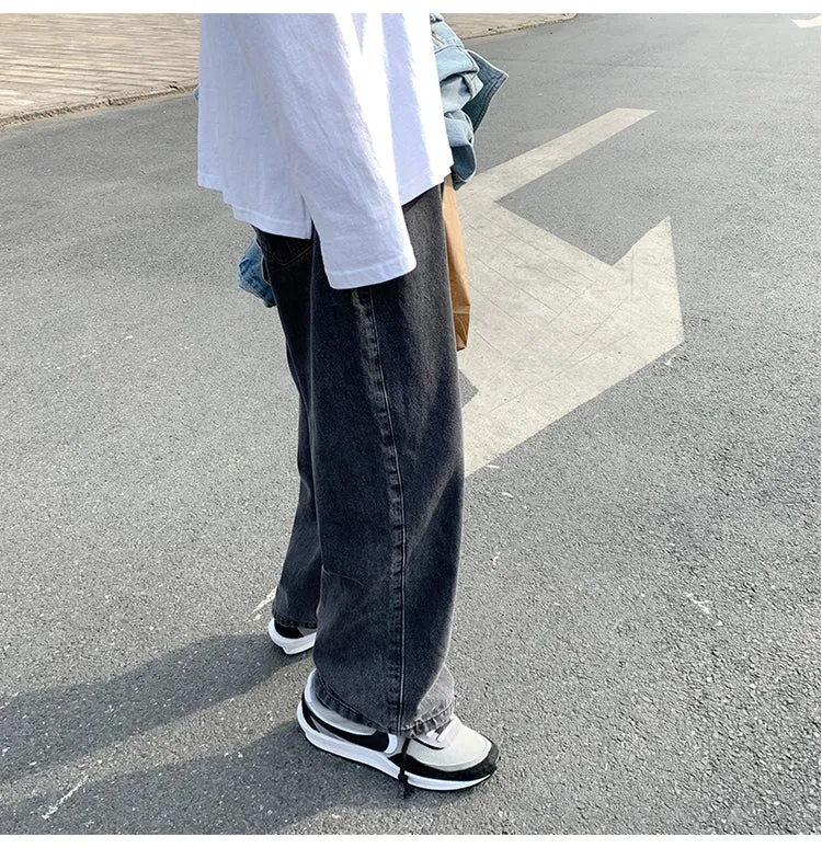 Wiaofellas Korean Style Loose Wide Leg Jeans For Men   Blue Baggy Denim Pants Kpop Clothes Fashion Jeansy Ulzzang Cargo Jeans Male