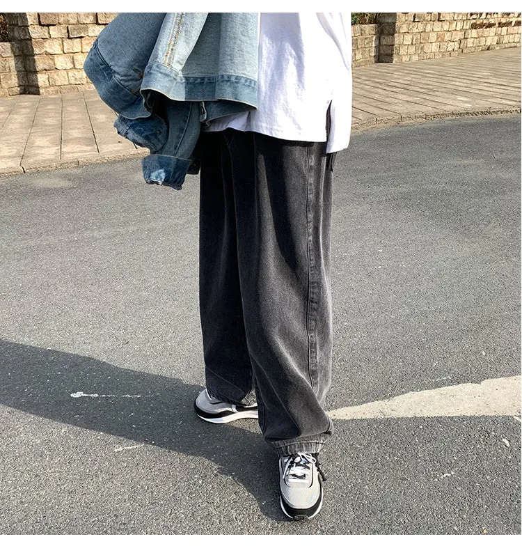 Wiaofellas Korean Style Loose Wide Leg Jeans For Men   Blue Baggy Denim Pants Kpop Clothes Fashion Jeansy Ulzzang Cargo Jeans Male