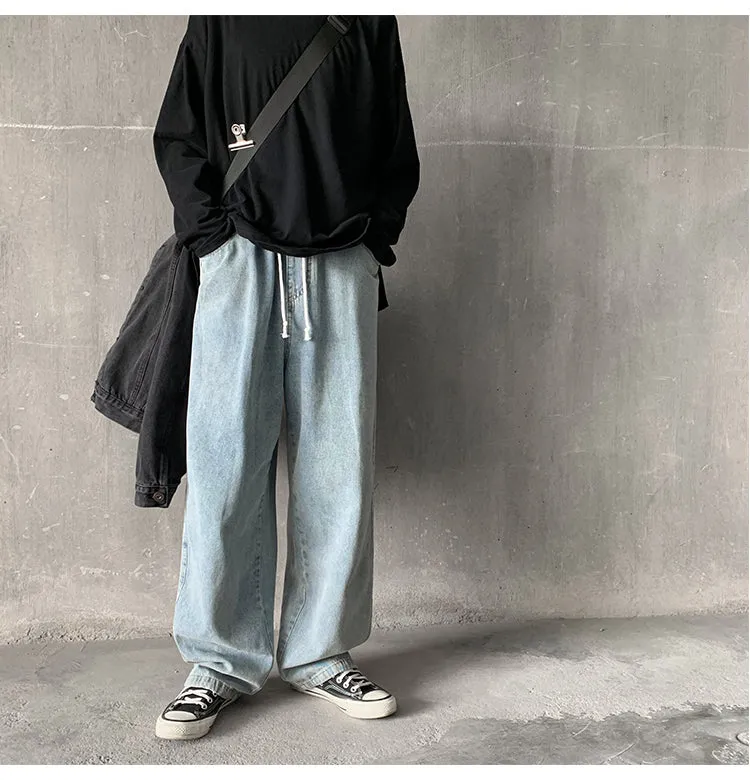 Wiaofellas Korean Style Loose Wide Leg Jeans For Men   Blue Baggy Denim Pants Kpop Clothes Fashion Jeansy Ulzzang Cargo Jeans Male