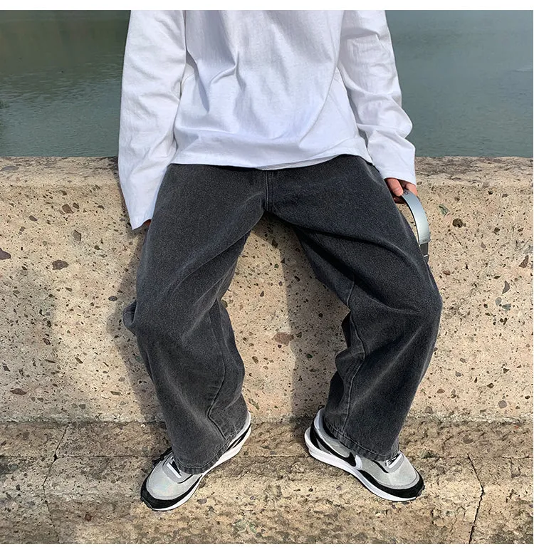 Wiaofellas Korean Style Loose Wide Leg Jeans For Men   Blue Baggy Denim Pants Kpop Clothes Fashion Jeansy Ulzzang Cargo Jeans Male