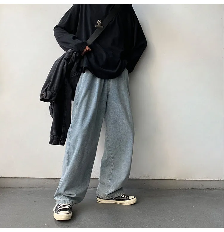 Wiaofellas Korean Style Loose Wide Leg Jeans For Men   Blue Baggy Denim Pants Kpop Clothes Fashion Jeansy Ulzzang Cargo Jeans Male