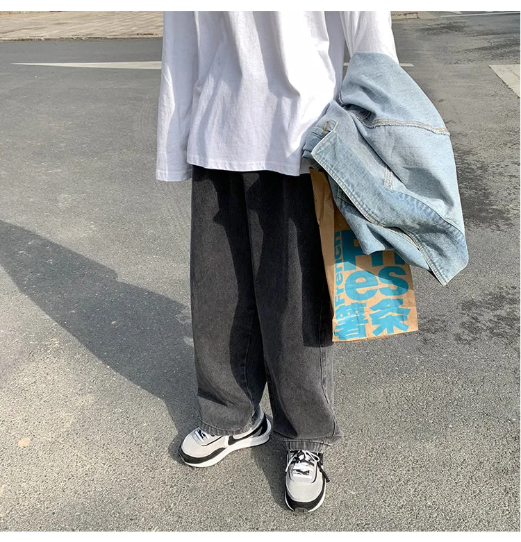 Wiaofellas Korean Style Loose Wide Leg Jeans For Men   Blue Baggy Denim Pants Kpop Clothes Fashion Jeansy Ulzzang Cargo Jeans Male