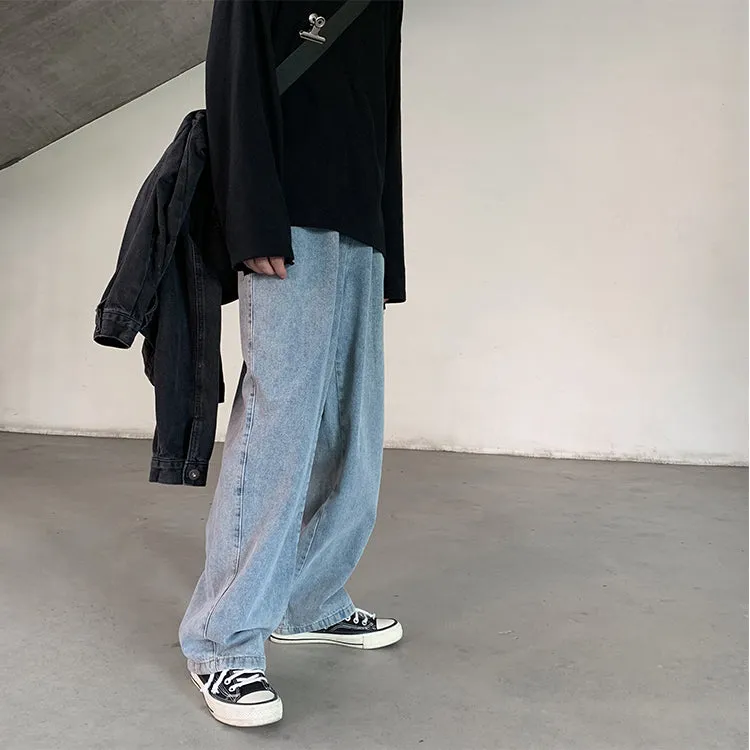 Wiaofellas Korean Style Loose Wide Leg Jeans For Men   Blue Baggy Denim Pants Kpop Clothes Fashion Jeansy Ulzzang Cargo Jeans Male