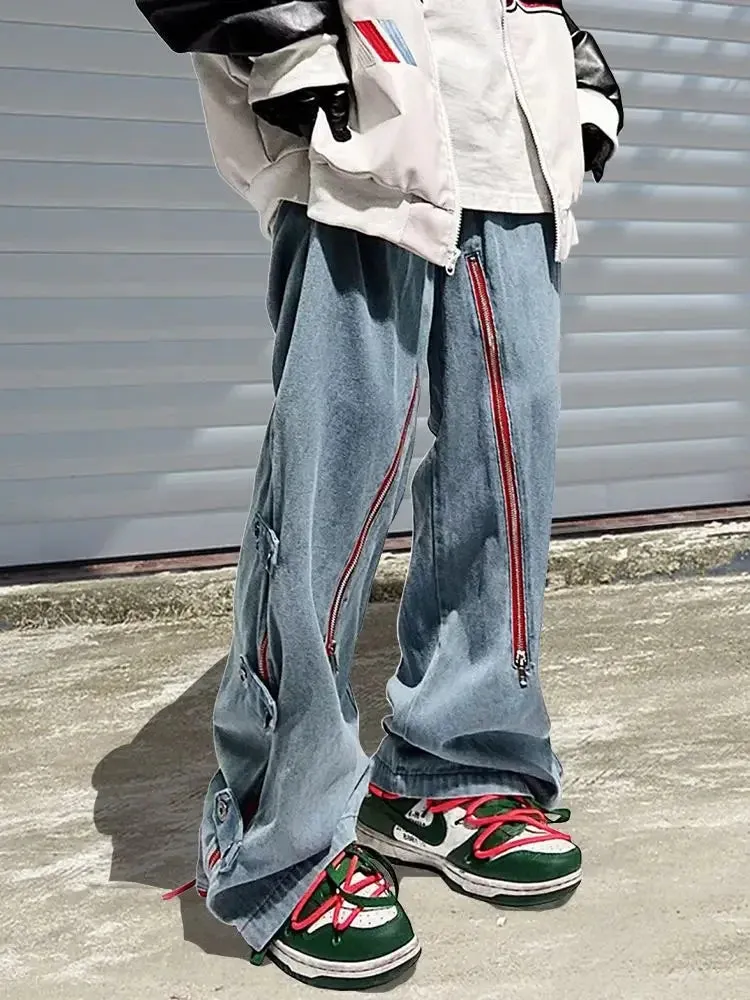 WIAOFELLAS  -  Minus Two Goods Harajuku Casual Loose Punk Rock Straight Wide-Leg Pants Street Y2K Cargo Pants Retro Street Zipper Split Jeans