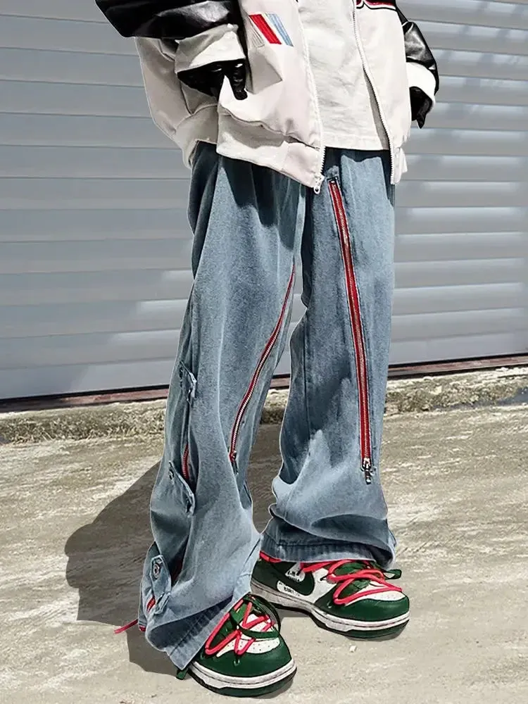 WIAOFELLAS  -  Minus Two Goods Harajuku Casual Loose Punk Rock Straight Wide-Leg Pants Street Y2K Cargo Pants Retro Street Zipper Split Jeans