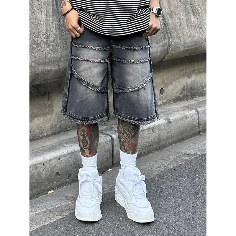 WIAOFELLAS  -  Raw Edge Baggy Jeans Men Clothing High Street Vintage Washed Old Cargo Jeans for Men Casual Straight Mens Jeans Pants