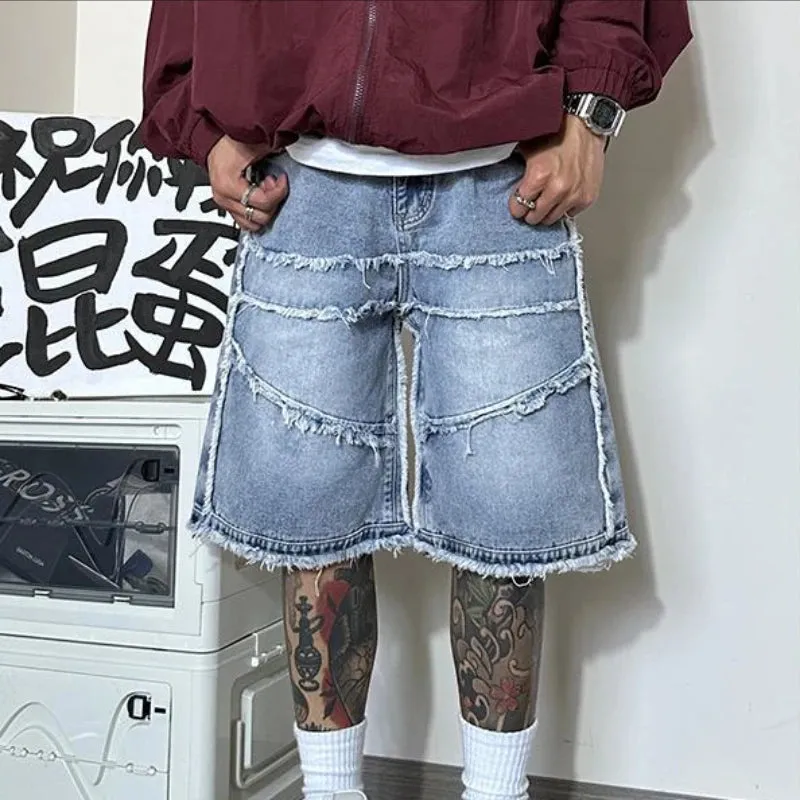 WIAOFELLAS  -  Raw Edge Baggy Jeans Men Clothing High Street Vintage Washed Old Cargo Jeans for Men Casual Straight Mens Jeans Pants