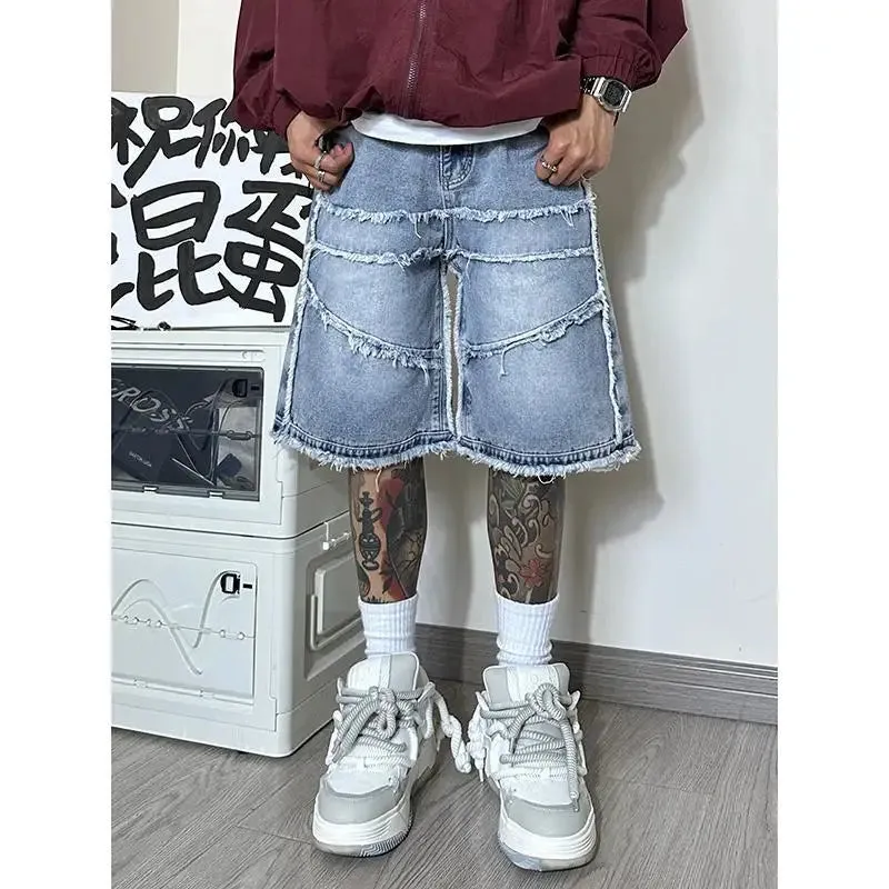 WIAOFELLAS  -  Raw Edge Baggy Jeans Men Clothing High Street Vintage Washed Old Cargo Jeans for Men Casual Straight Mens Jeans Pants