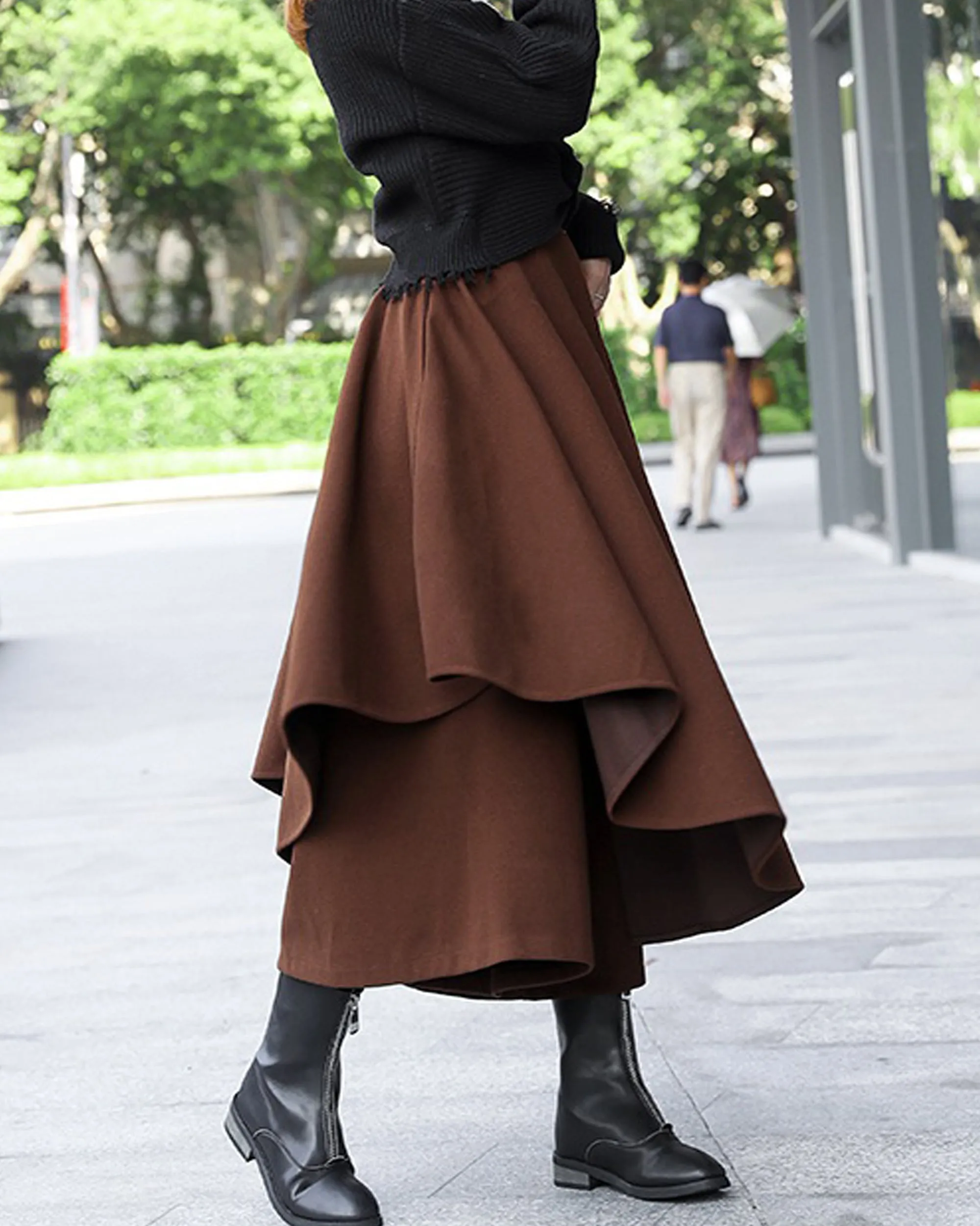 wide leg pants, wool skirt pants, womens black trousers, pants with pocket, winter pants(K1909)