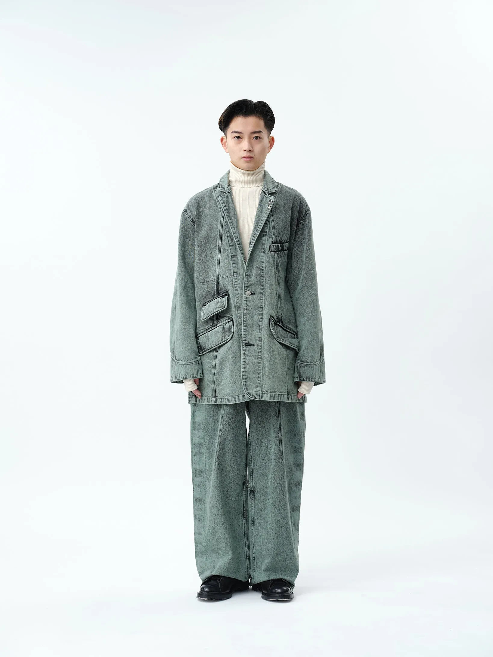 WIDE SEAM DENIM BAGGY PANTS .11 【FADE GREEN】