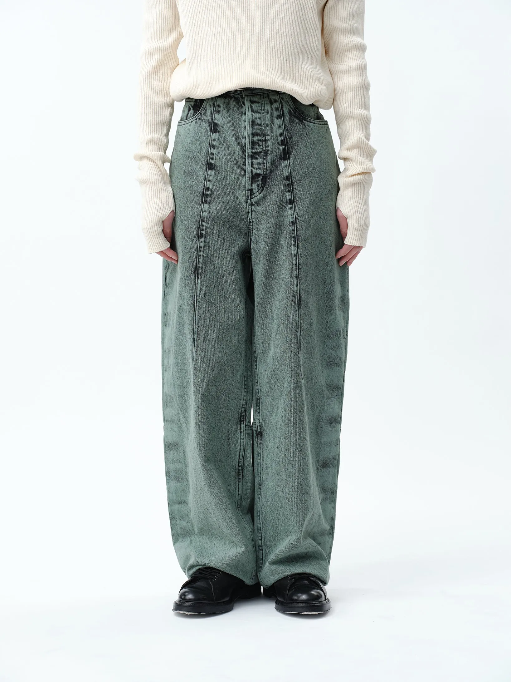 WIDE SEAM DENIM BAGGY PANTS .11 【FADE GREEN】