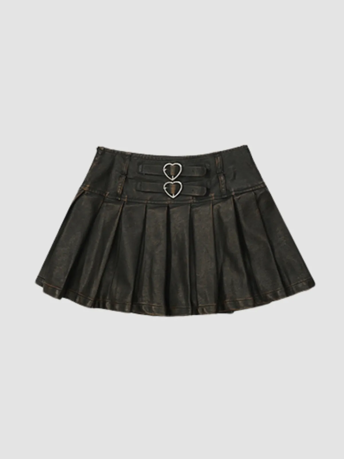 WLS Short High Waist Pleated Leather Skirt