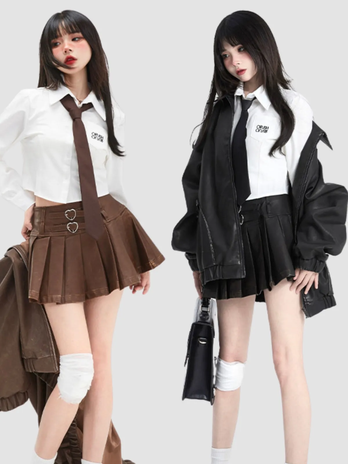 WLS Short High Waist Pleated Leather Skirt