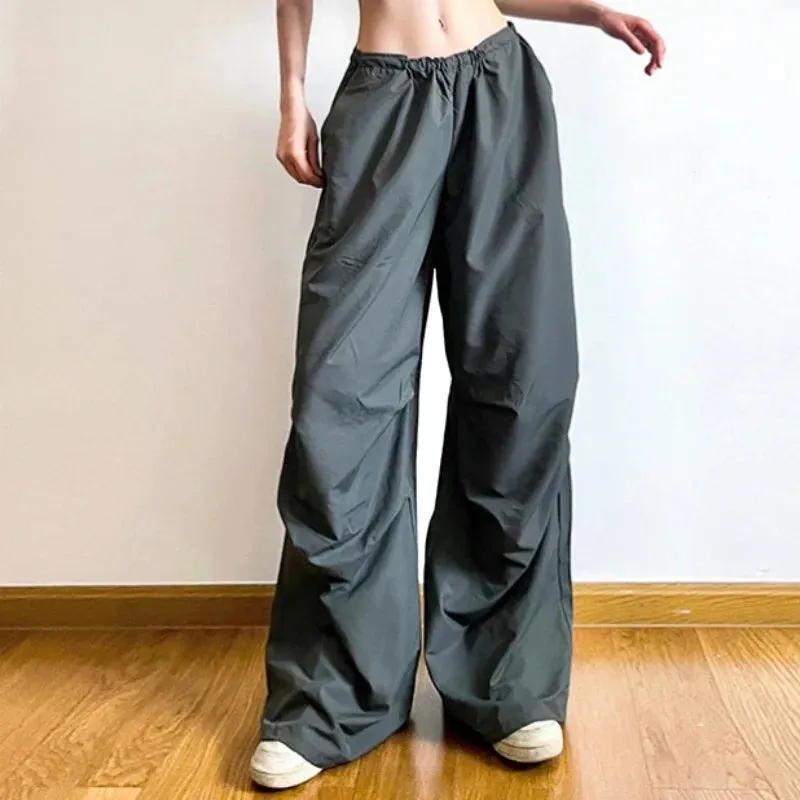 Women Waist Vintage Hip Hop Parachute Harajuku Streetwear Oversized Wide Pants