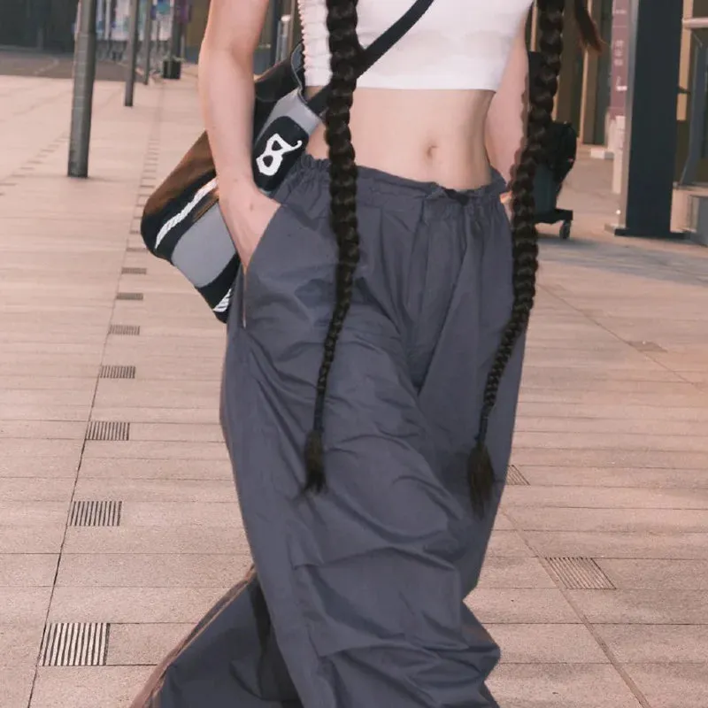 Women Waist Vintage Hip Hop Parachute Harajuku Streetwear Oversized Wide Pants