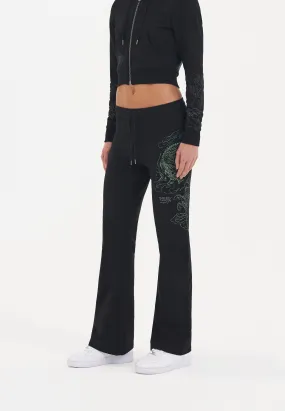 Womens Battle Dragon Flared Trousers - Black