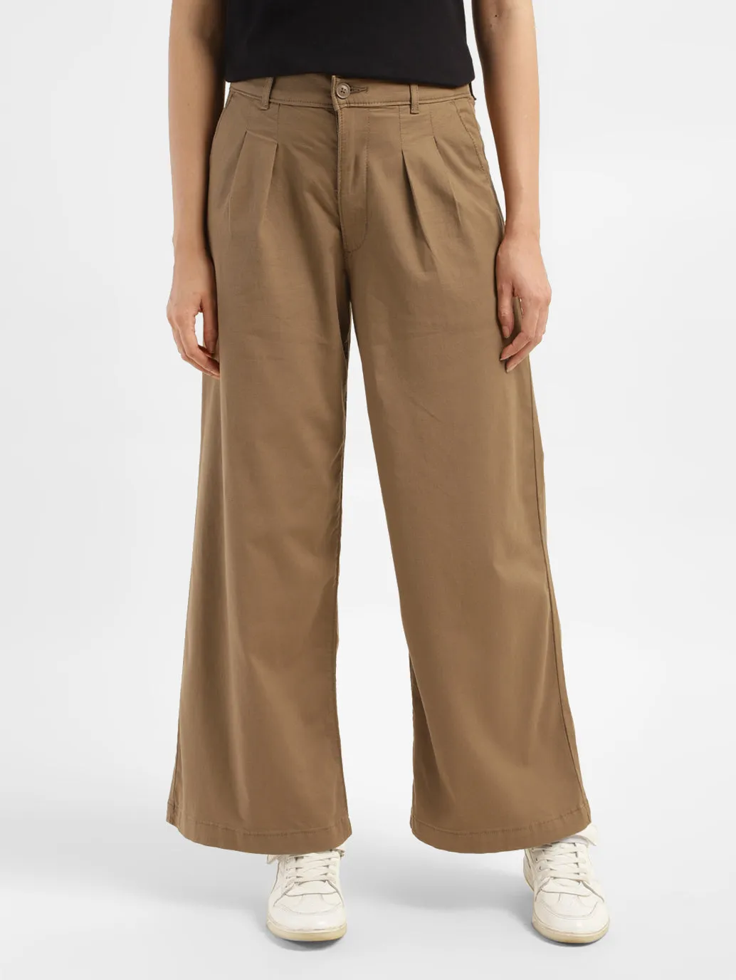 Women's High Rise Tan Wide Leg Trousers