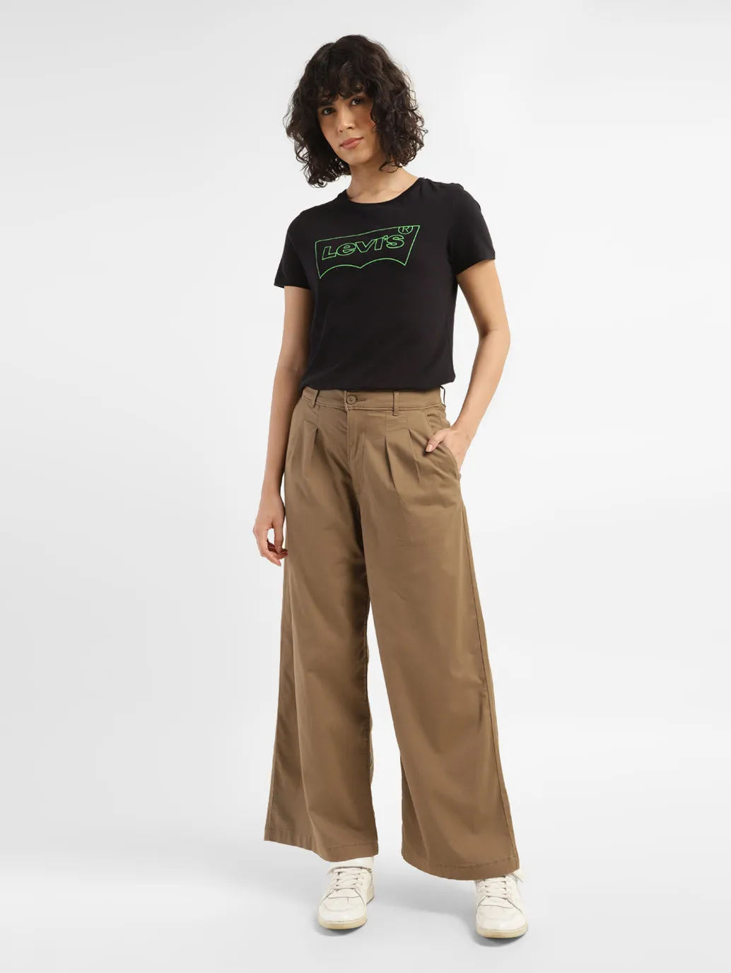 Women's High Rise Tan Wide Leg Trousers