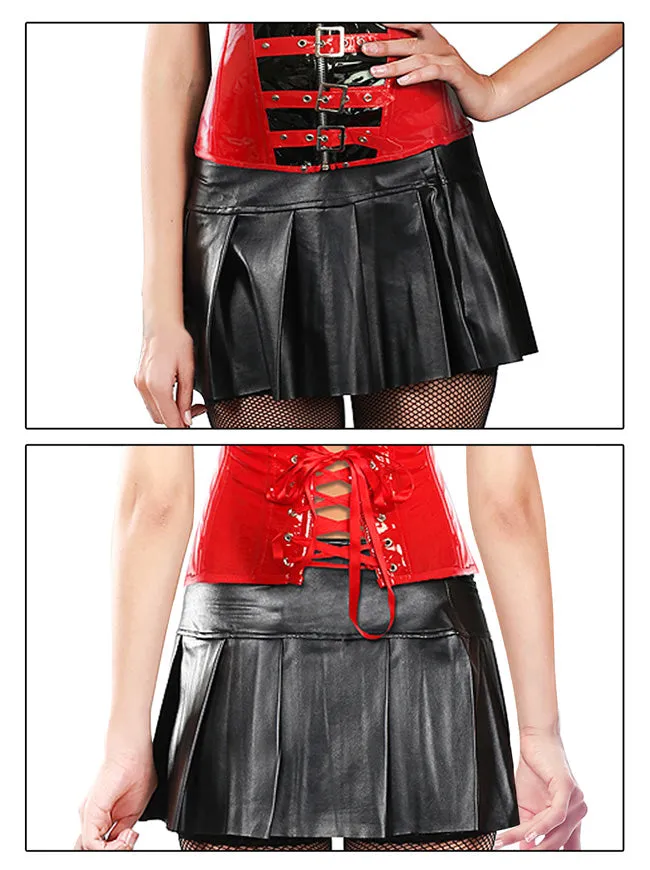 Women's Pleated Faux Leather Mini Skirt