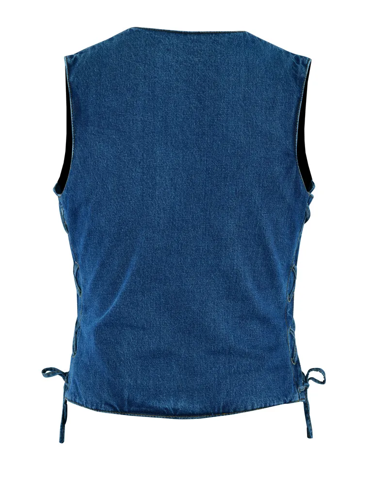 Women's Single Back Panel Concealed Carry Denim Vest - Blue