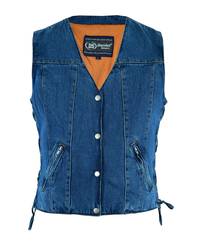 Women's Single Back Panel Concealed Carry Denim Vest - Blue