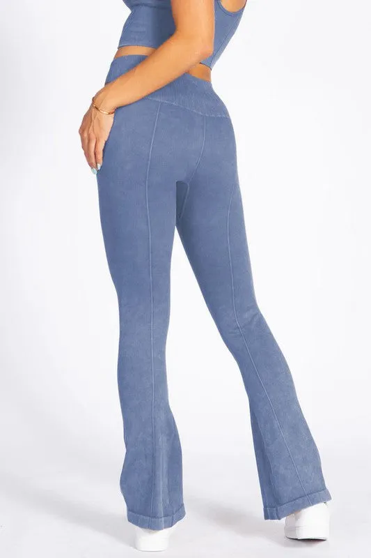 Women's Stone Washed Ribbed Yoga Pants