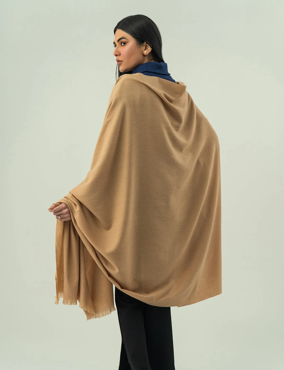 Woolen Cashmere Shawl - Biscuit