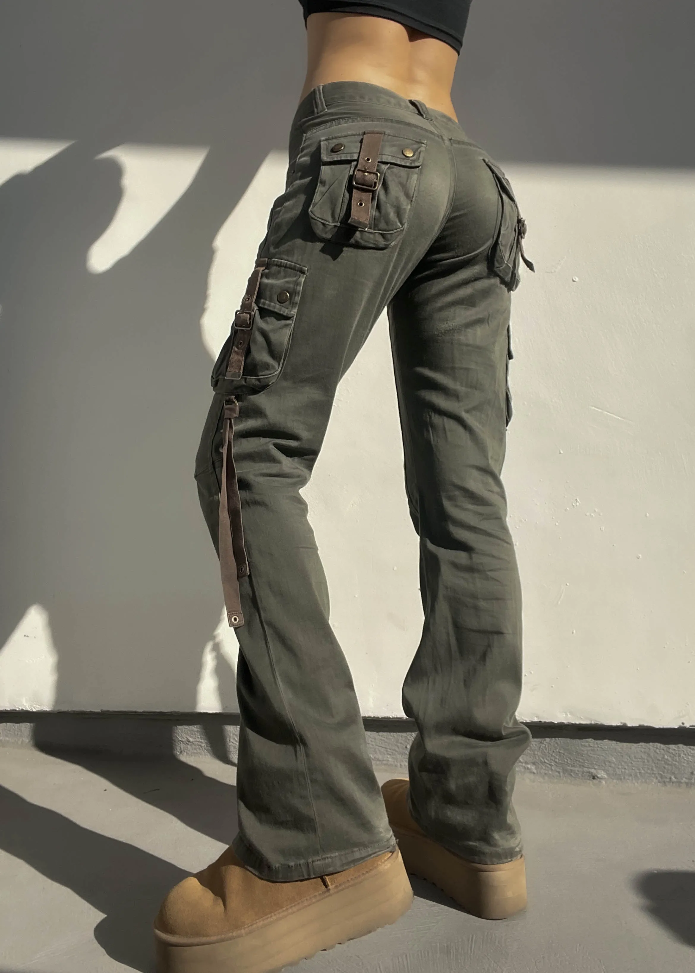 Y2k Olive Green Strappy Cargos (M)