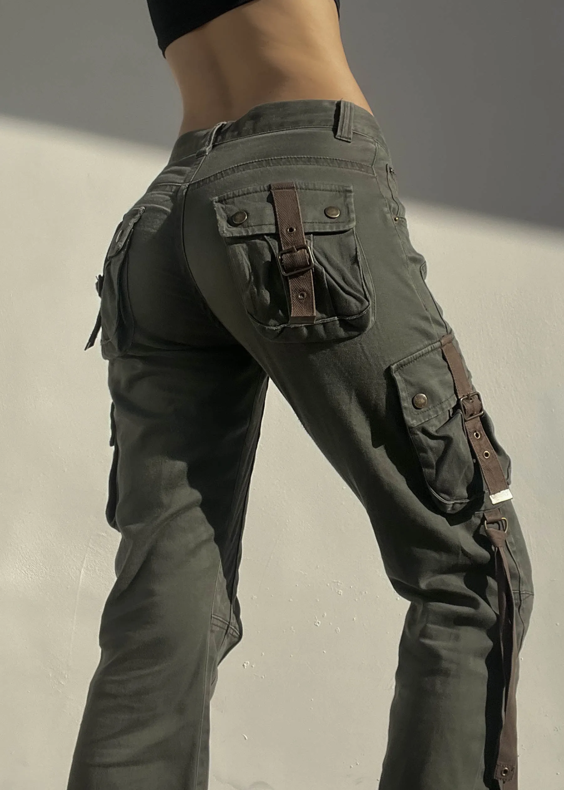 Y2k Olive Green Strappy Cargos (M)