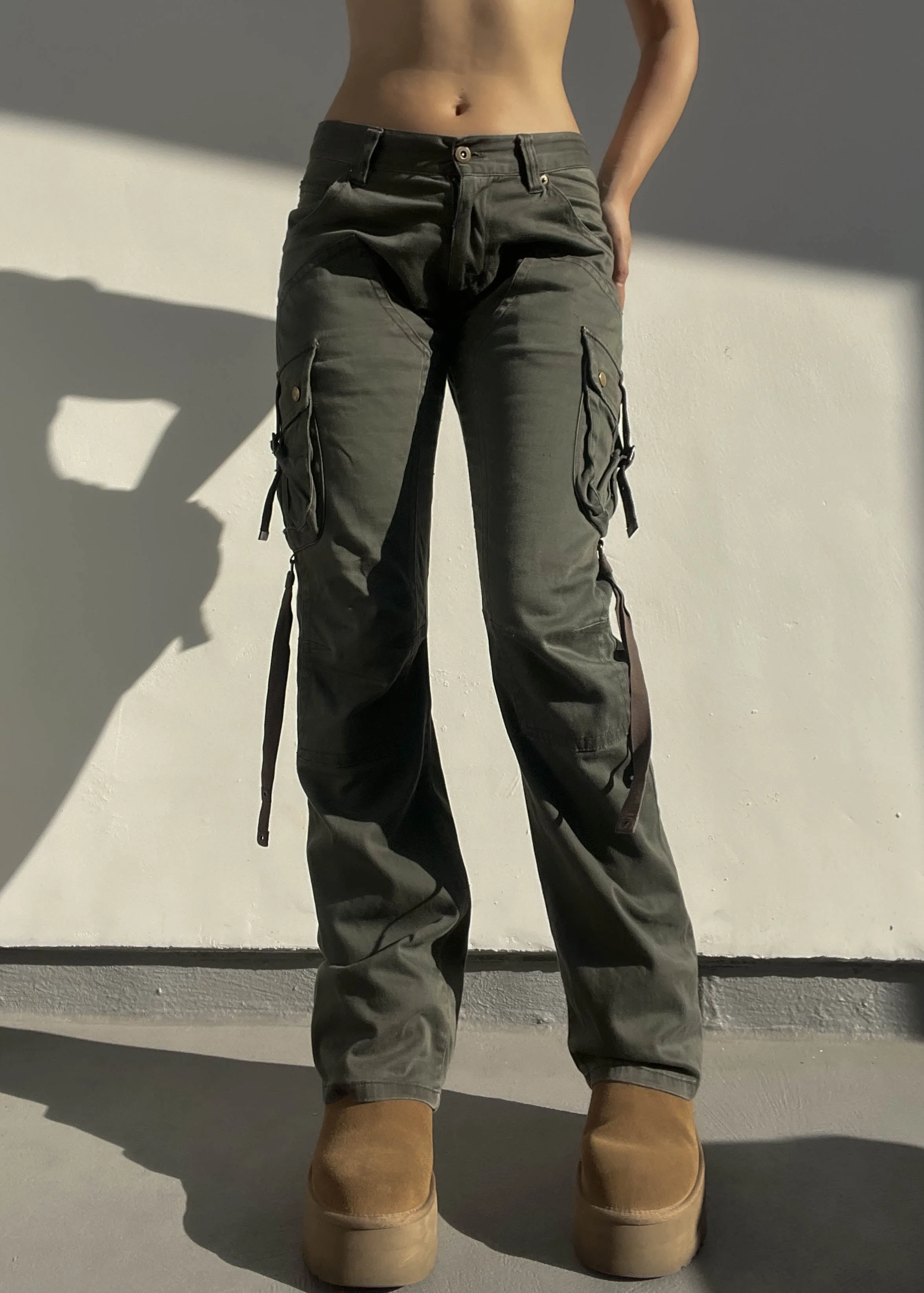 Y2k Olive Green Strappy Cargos (M)