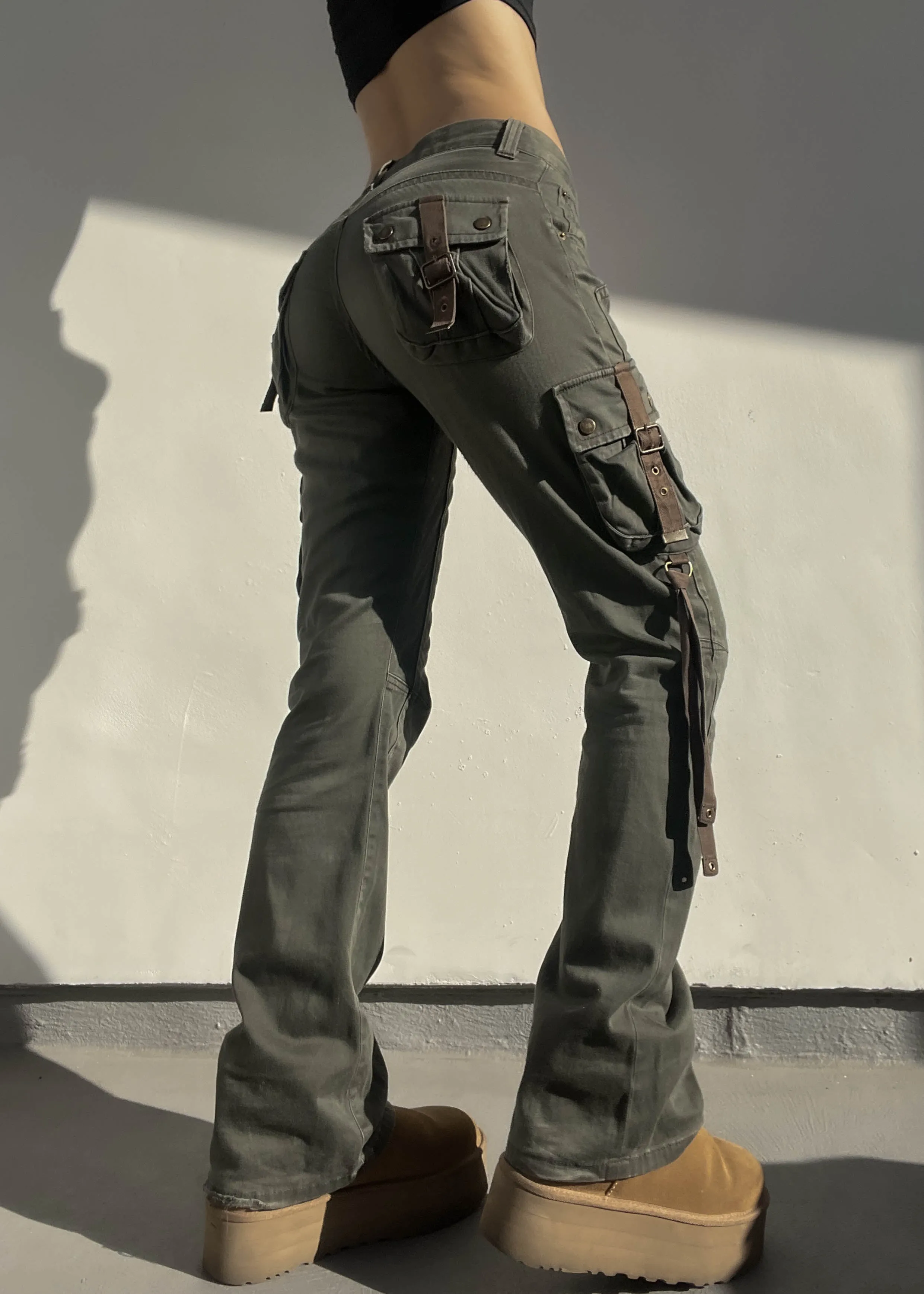 Y2k Olive Green Strappy Cargos (M)