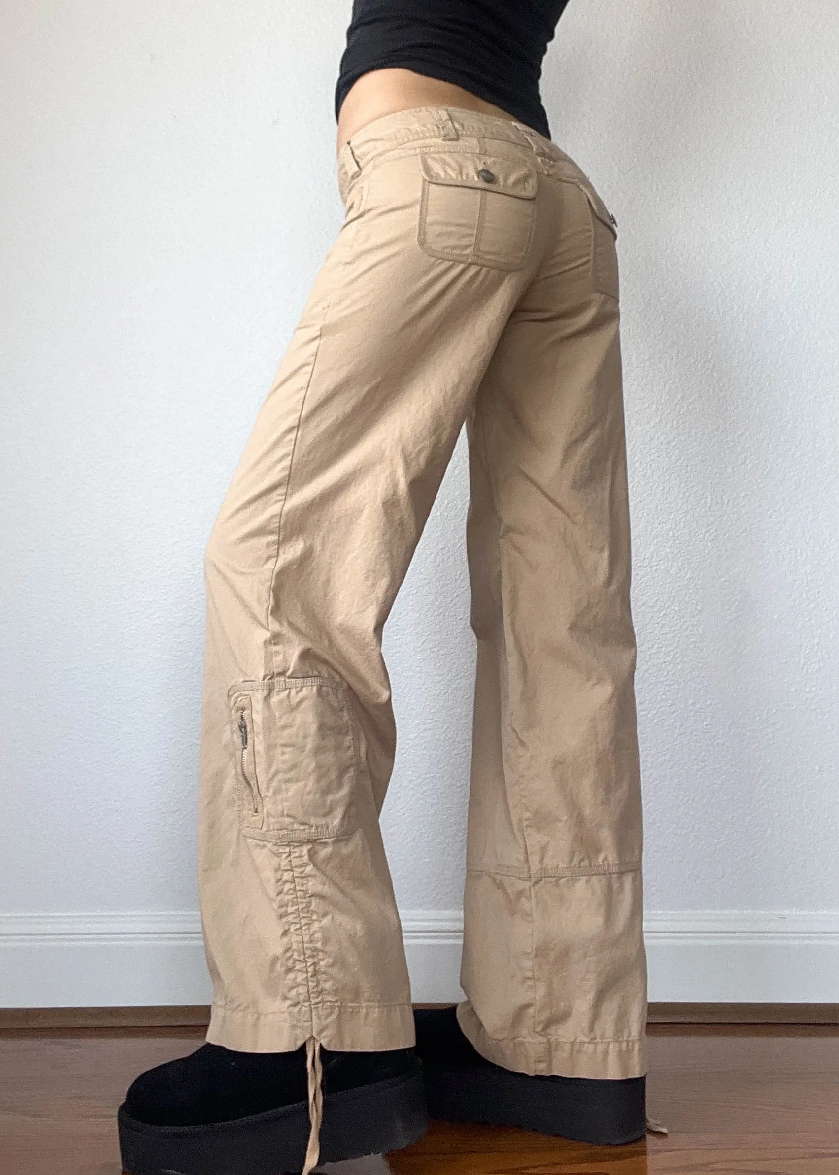 Y2k Tan Baggy Cargo Pants (S)