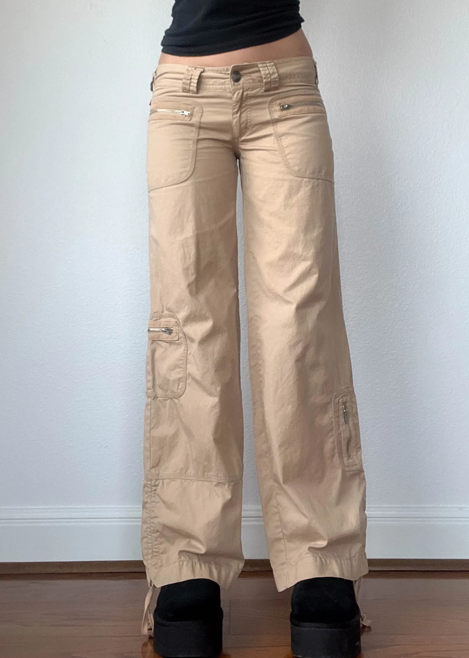 Y2k Tan Baggy Cargo Pants (S)